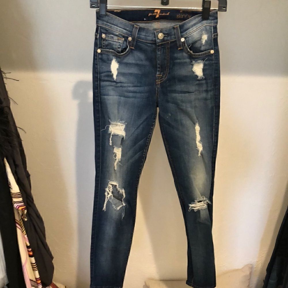 7 for all mankind skinny distressed ripped denim